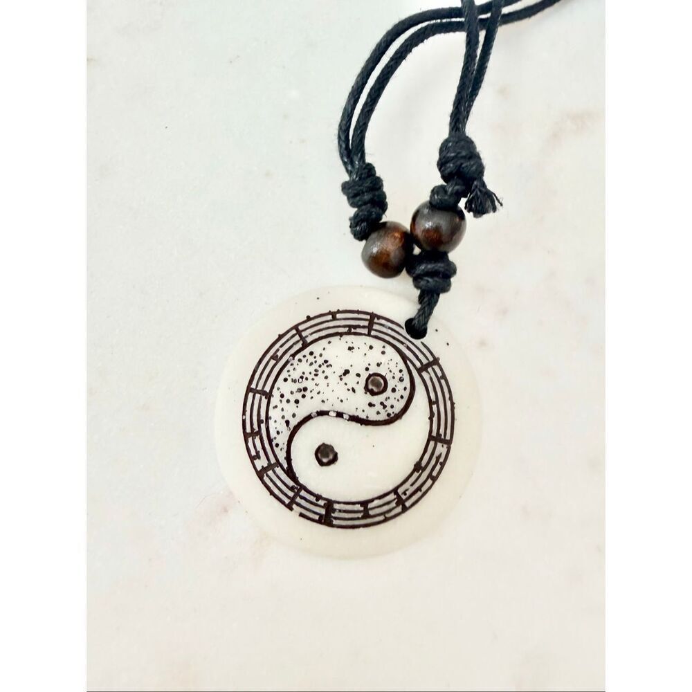 Yin Yang Pendant Necklace Adjustable Cord Zen Spiritual Boho Jewelry